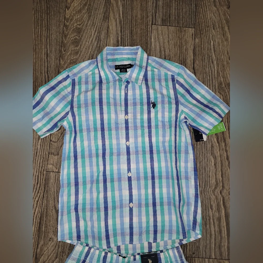 U.S. Polo Assn. Kids Plaid Pajama Set - Blue, Green, and White